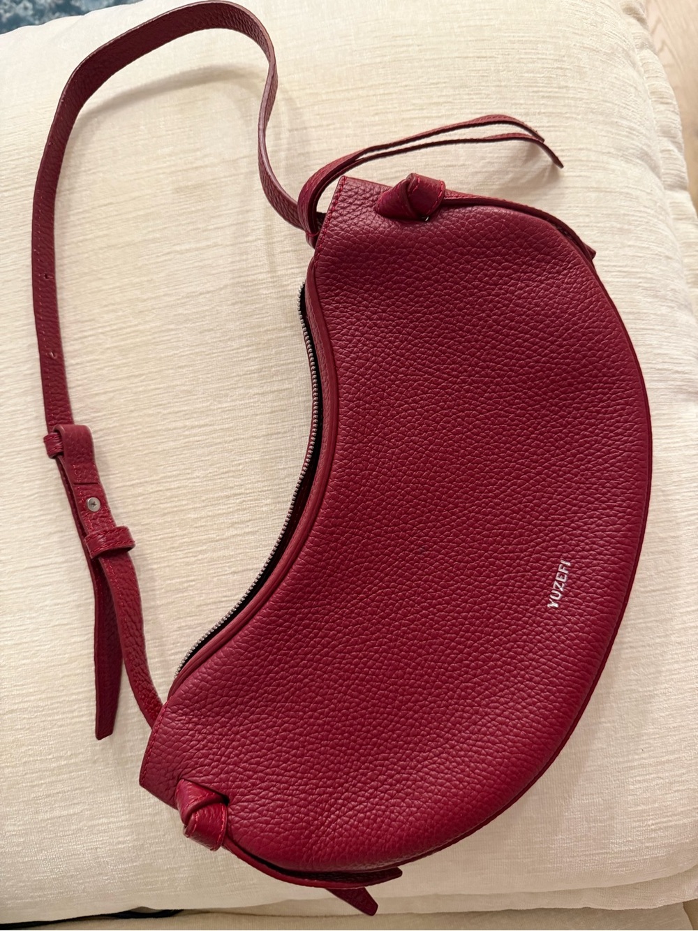 Yuzefi Crescent Crossbody Bag in Deep Red